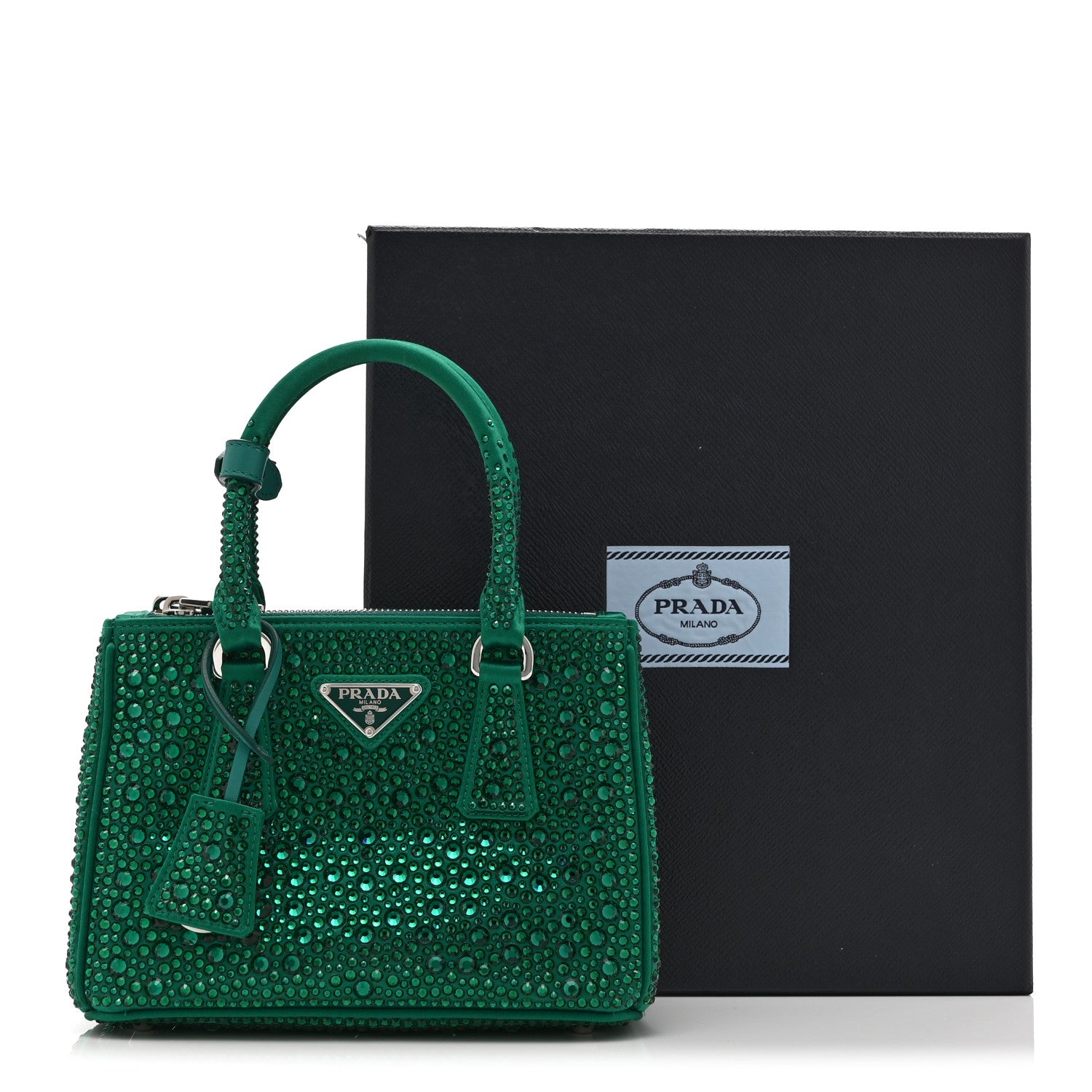 Prada Satin Crystal Mini Galleria Double Zip Tote Mango 11 of 11