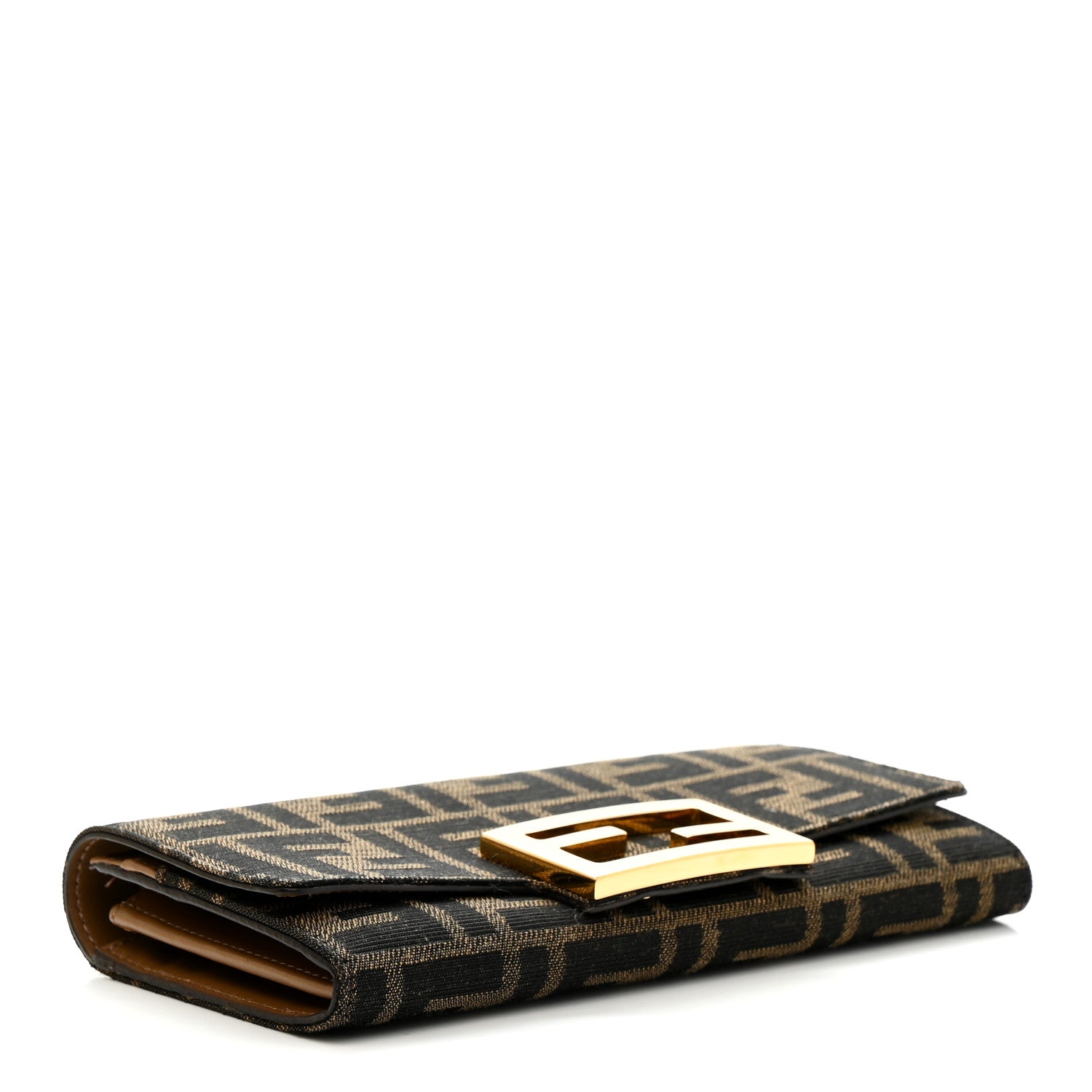 Fendi Fabric Jacquard FF 1974 Continental Wallet On Chain Tobacco Moro 4 of 10