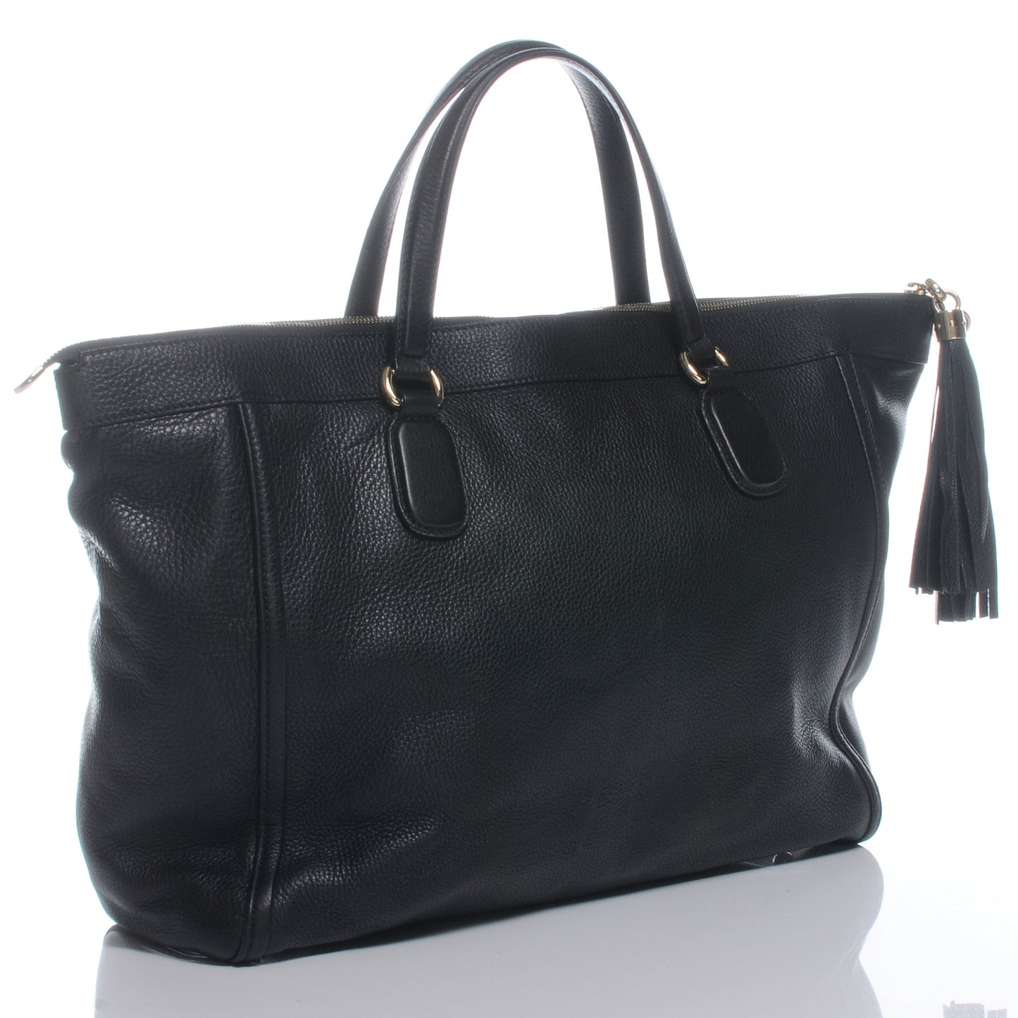 Pebbled Calfskin Large Soho Top Handle Bag Black