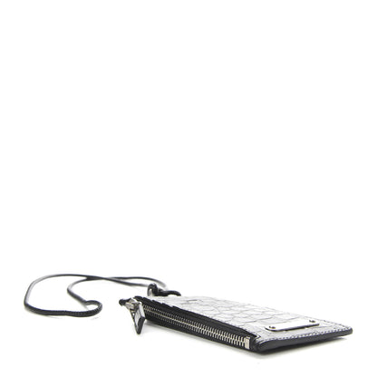 Saint Laurent Calfskin Crocodile Embossed 5 Fragments Zip Pouch Card Holder Strap Black 4 of 8