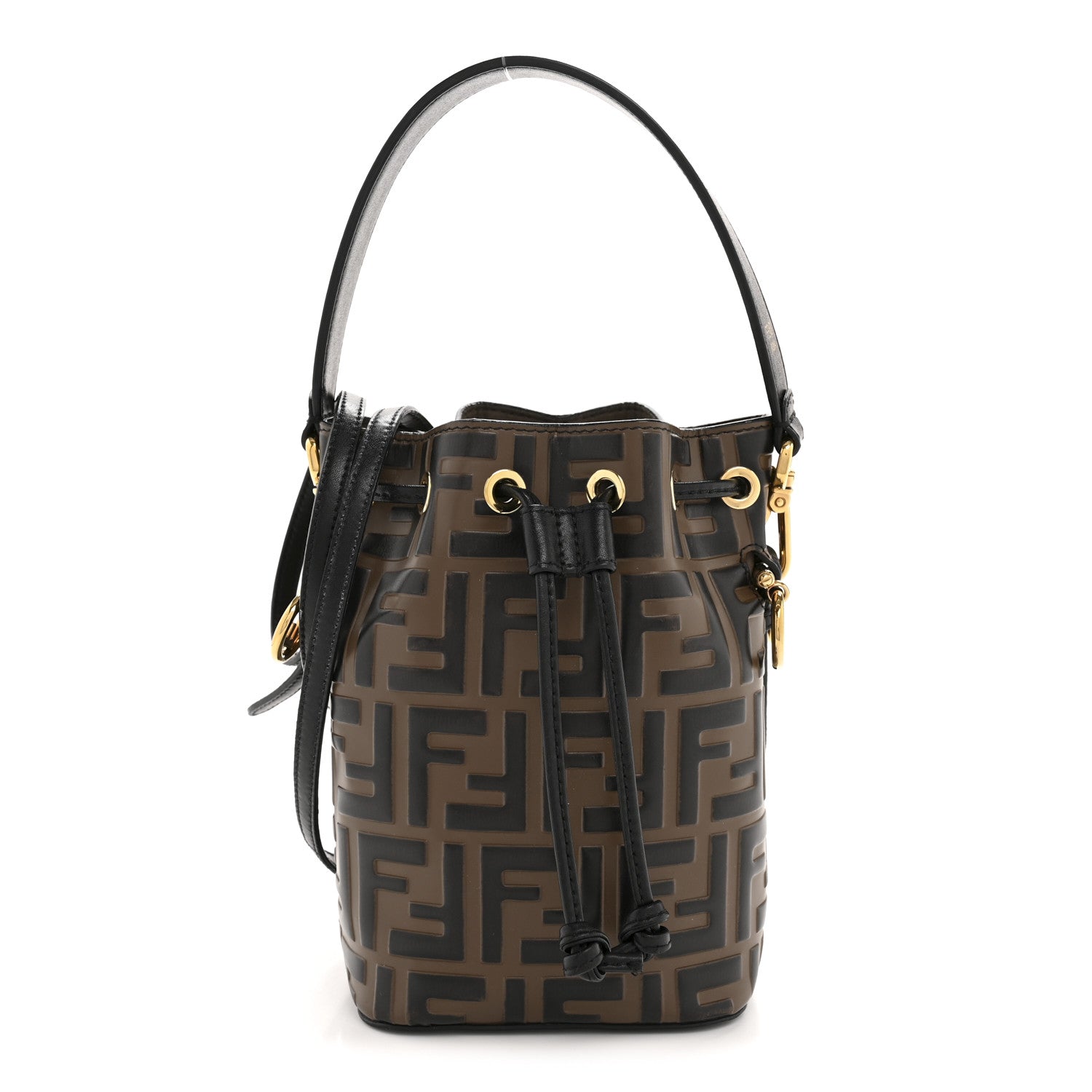 Fendi Vitello Liberty F is Fendi Bi-Color FF 1974 Embossed Mini Mon Tresor Bucket Bag Maya Black 1 of 11