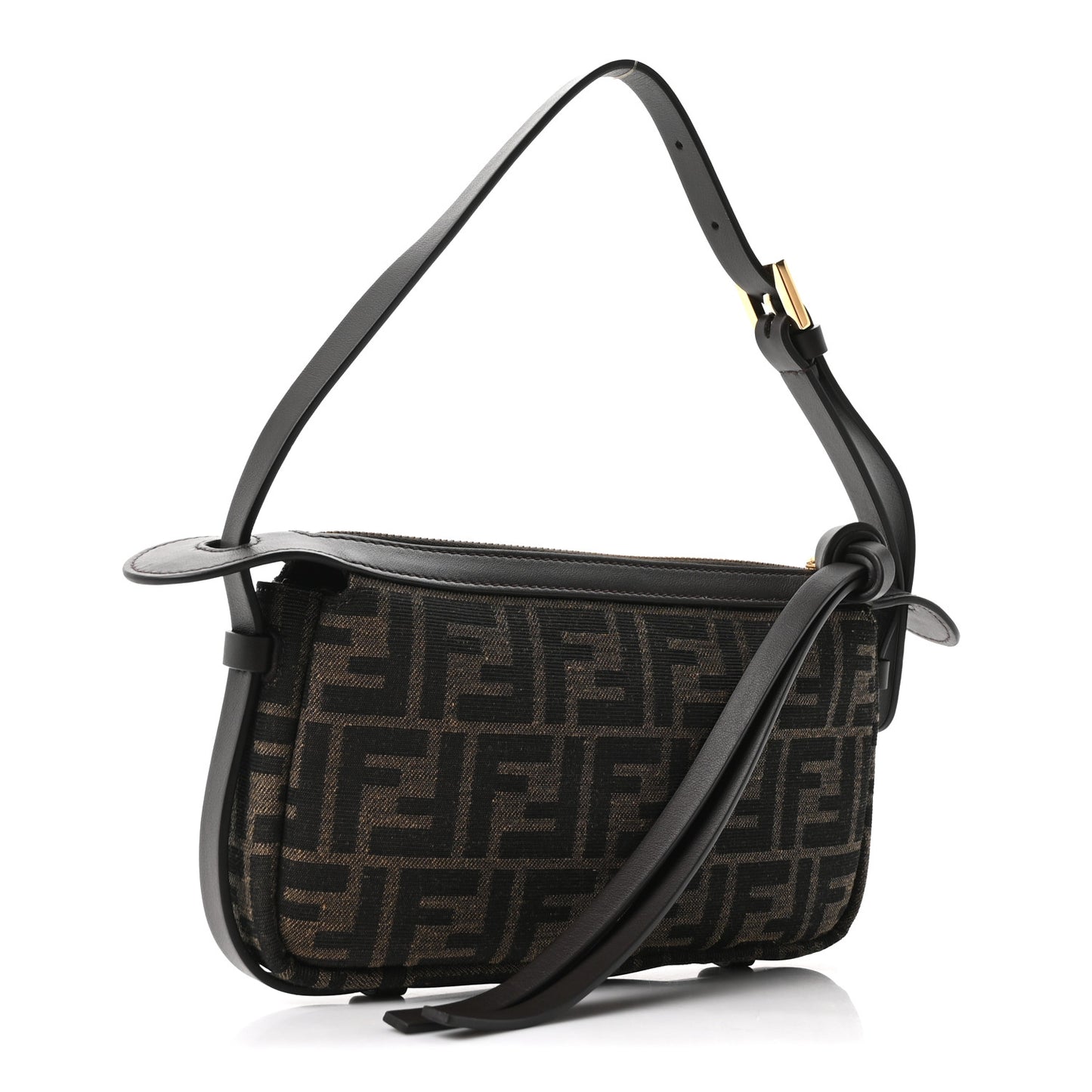 Fabric Jacquard Vitello Grace FF 1974 Mini Simply Fendi Shoulder Bag Tobacco Moro Ebano