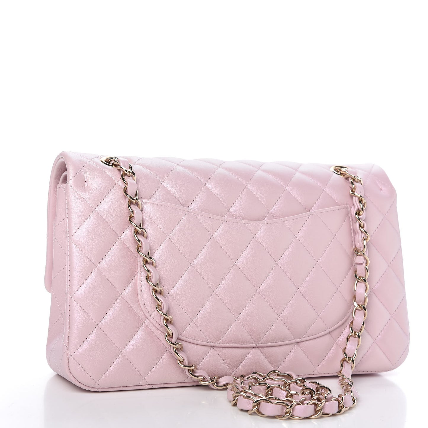 Iridescent Calfskin Quilted Medium Double Flap Light Pink