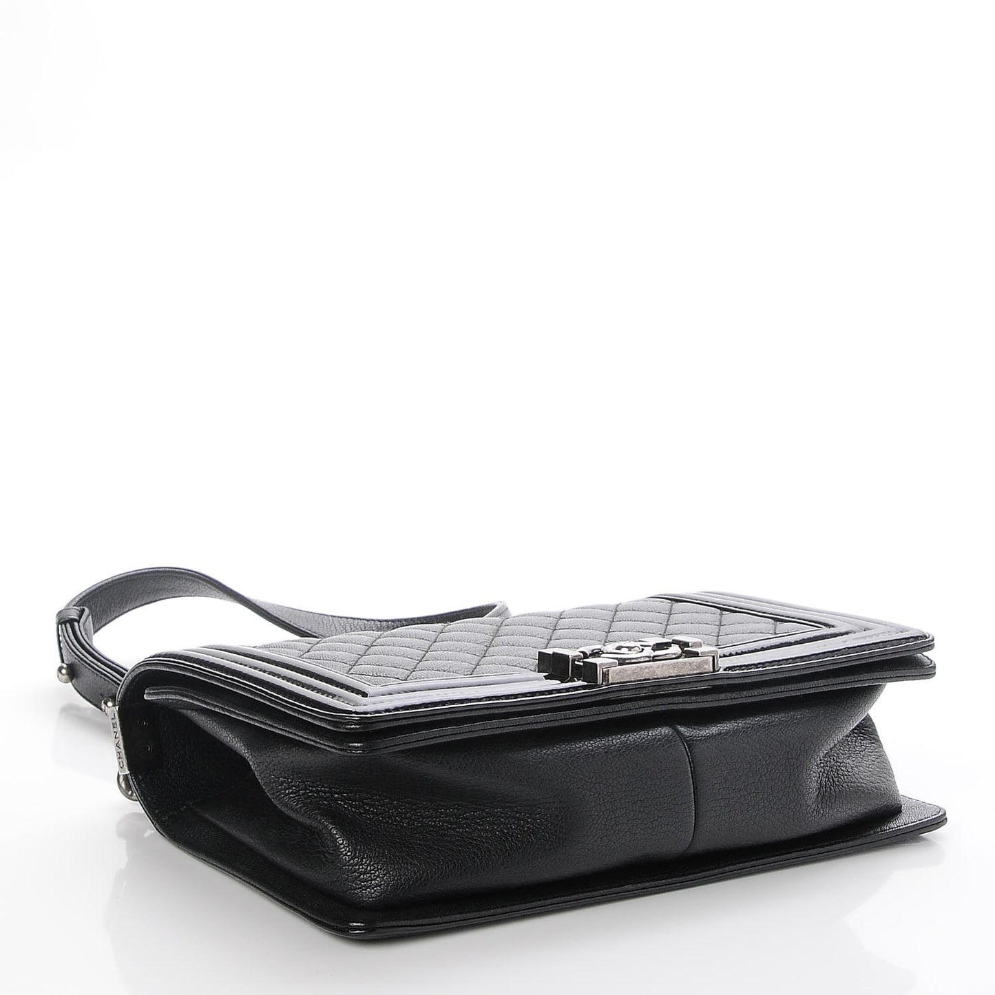 Goatskin Quilted Patent Medium Duo Boy Flap Black