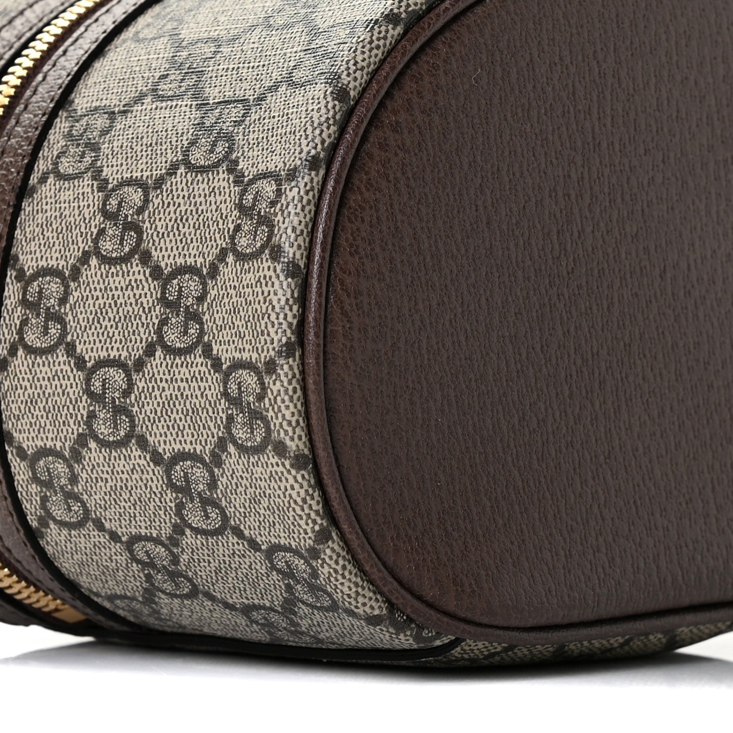 GG Supreme Monogram Textured Calfskin Web Ophidia Vanity Cosmetic Case Beige Ebony New Acero