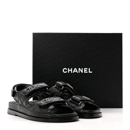 Chanel Grained Calfskin Velcro Dad Sandals 36.5 Black 9 of 9