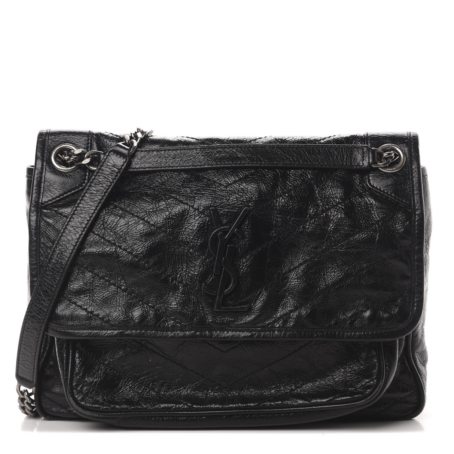 Saint Laurent Crinkled Calfskin Matelasse Monogram Medium Niki Chain Satchel Black 1 of 18