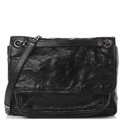 Saint Laurent Crinkled Calfskin Matelasse Monogram Medium Niki Chain Satchel Black 1 of 18