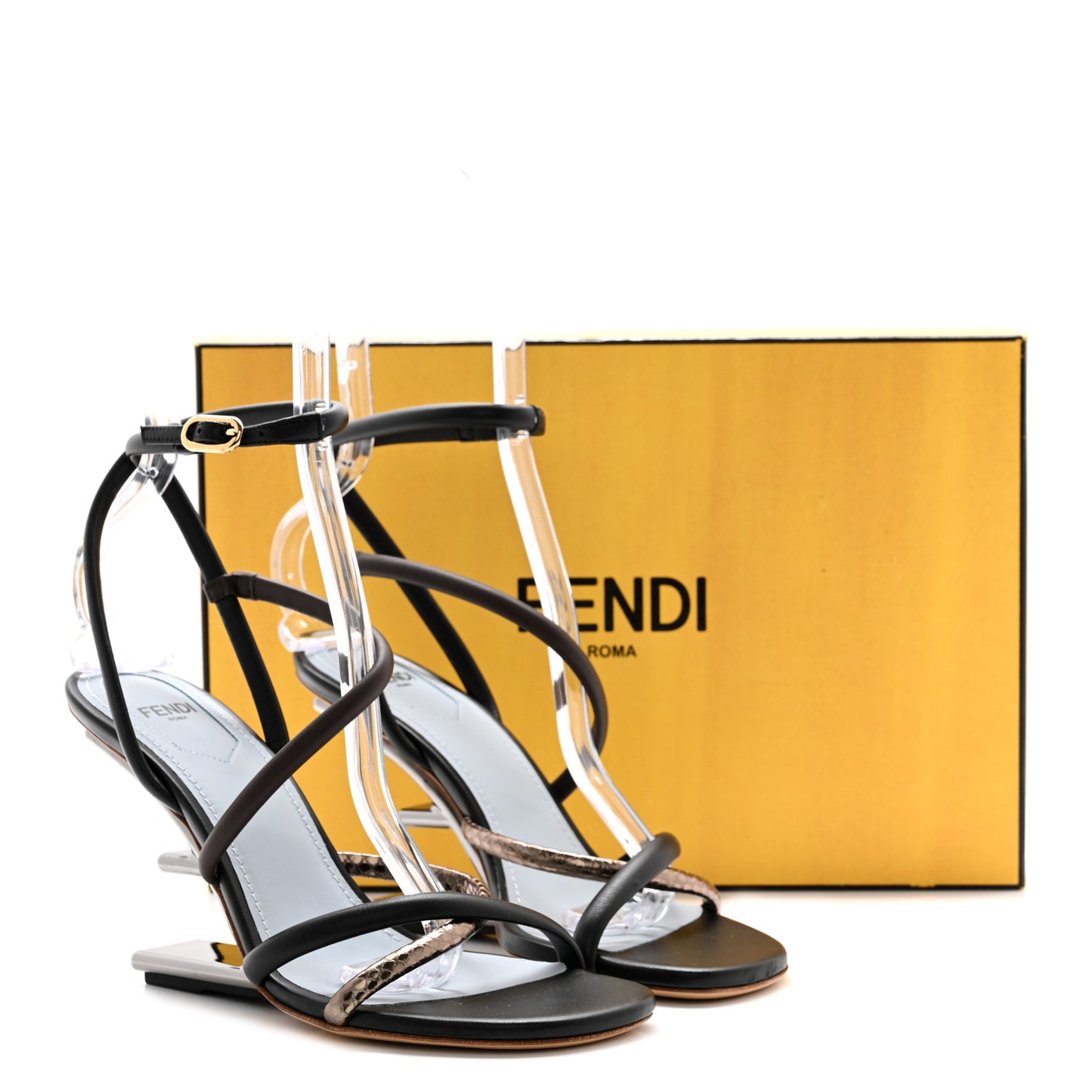 Nappa Metallic Ayers Fendi First 95mm Strappy Sandals 36.5 Black Chocolate Stagno