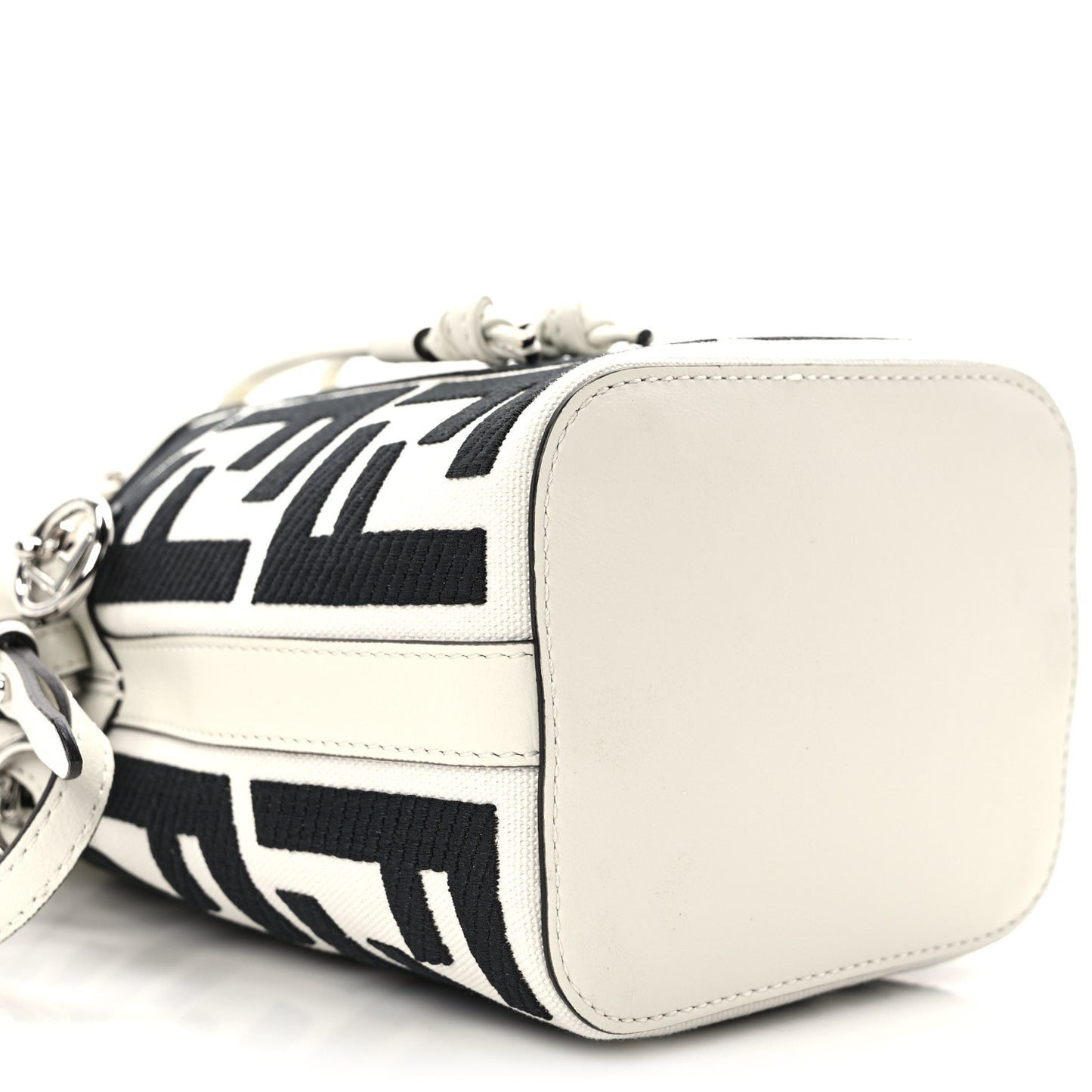 Canvas Nappa F is Fendi FF Embroidered Mini Mon Tresor Bucket Bag White Black