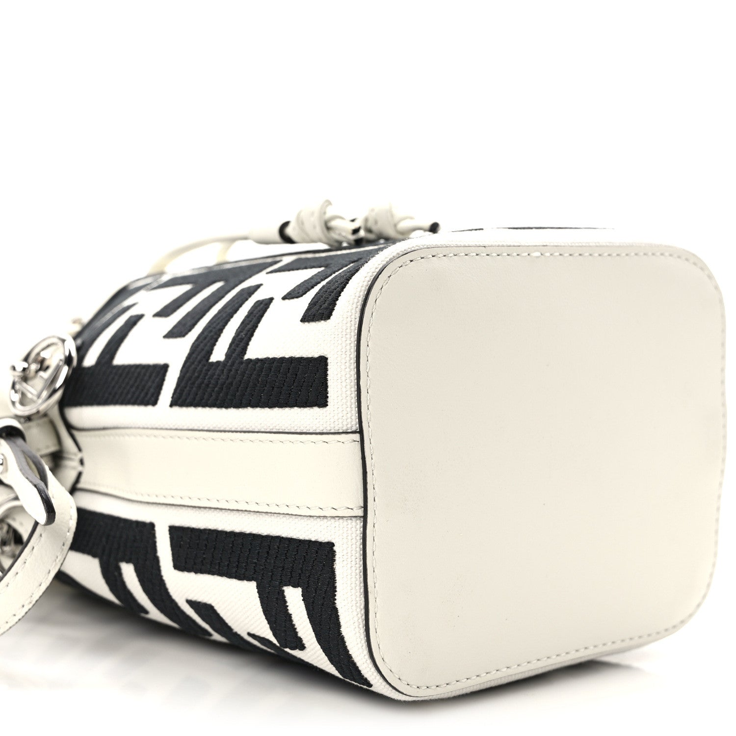 Fendi Canvas Nappa F is Fendi FF Embroidered Mini Mon Tresor Bucket Bag White Black 9 of 13