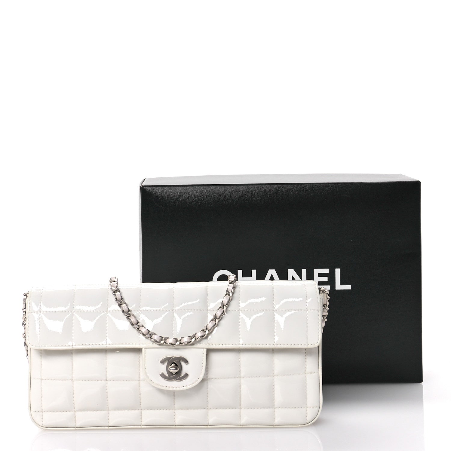 Chanel Patent Quilted East West Chocolate Bar Flap White 11 of 12