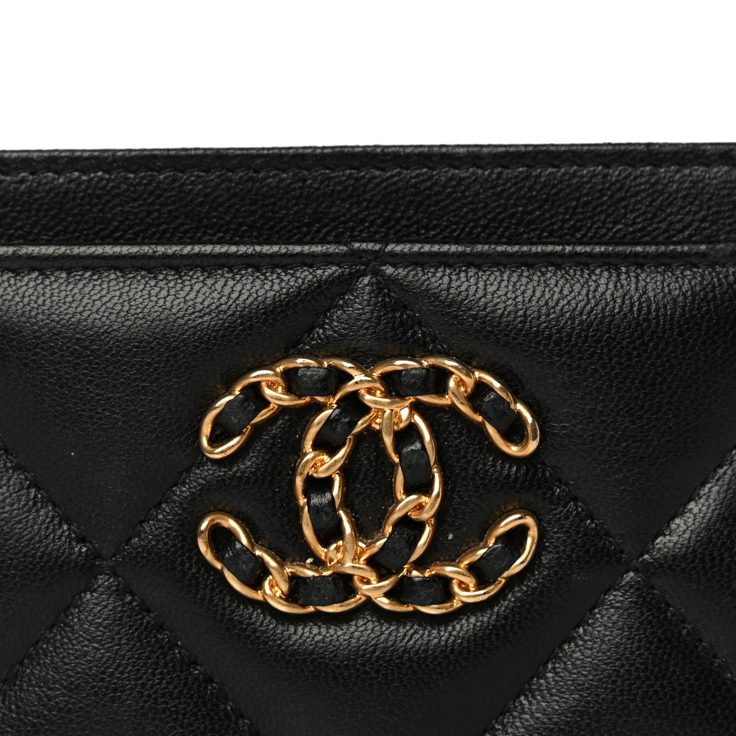 Lambskin Quilted Chanel 19 Card Holder Black