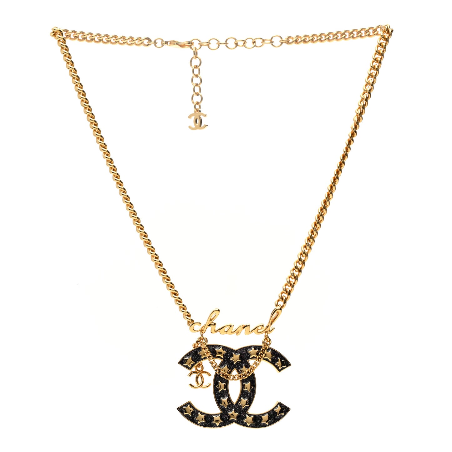Metal CC Star Necklace Gold Pearly Black