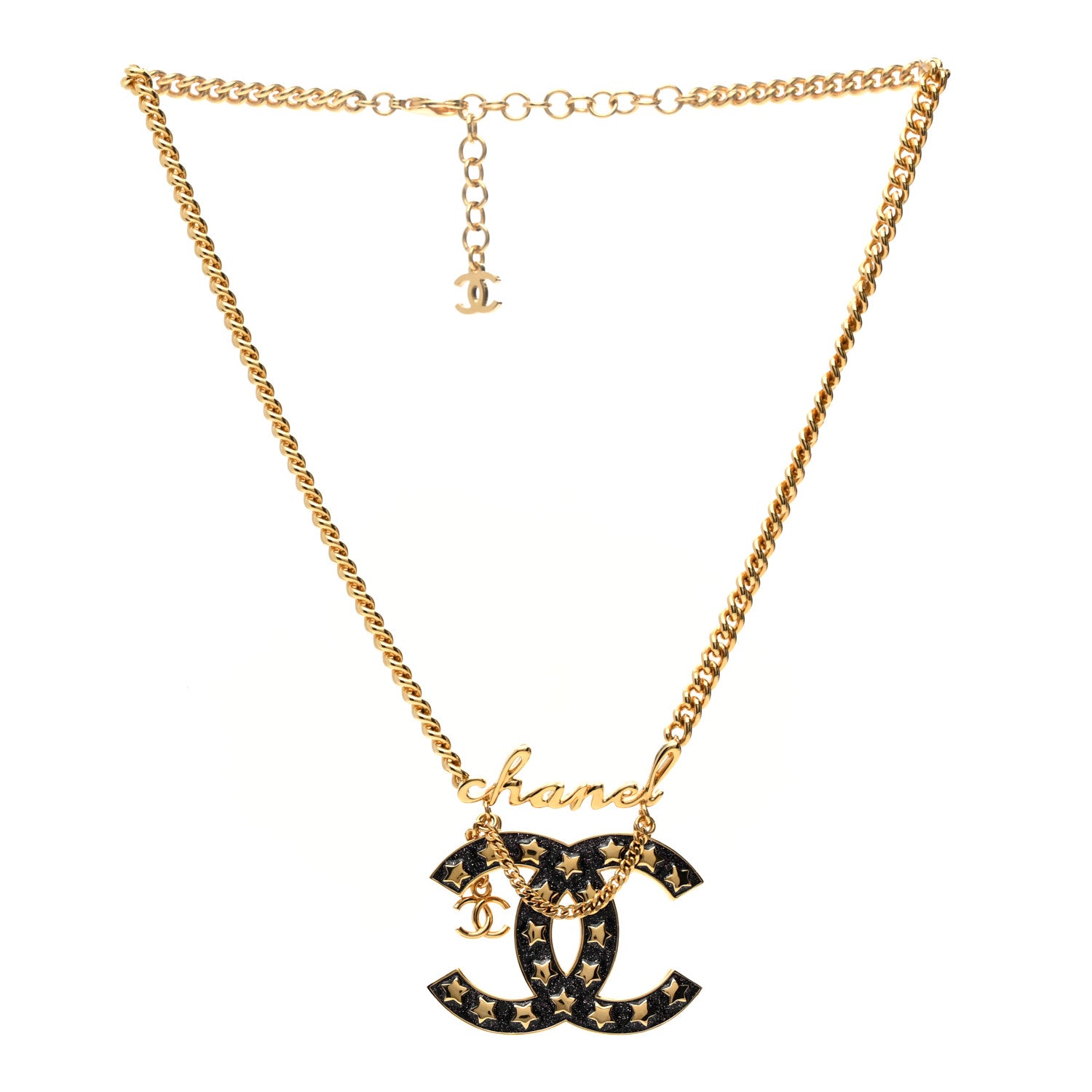 Chanel Metal CC Star Necklace Gold Pearly Black 3 of 6