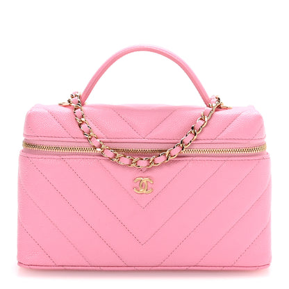 Chanel Shiny Caviar Chevron Quilted Top Handle Vanity With Chain Rose 1 of 21