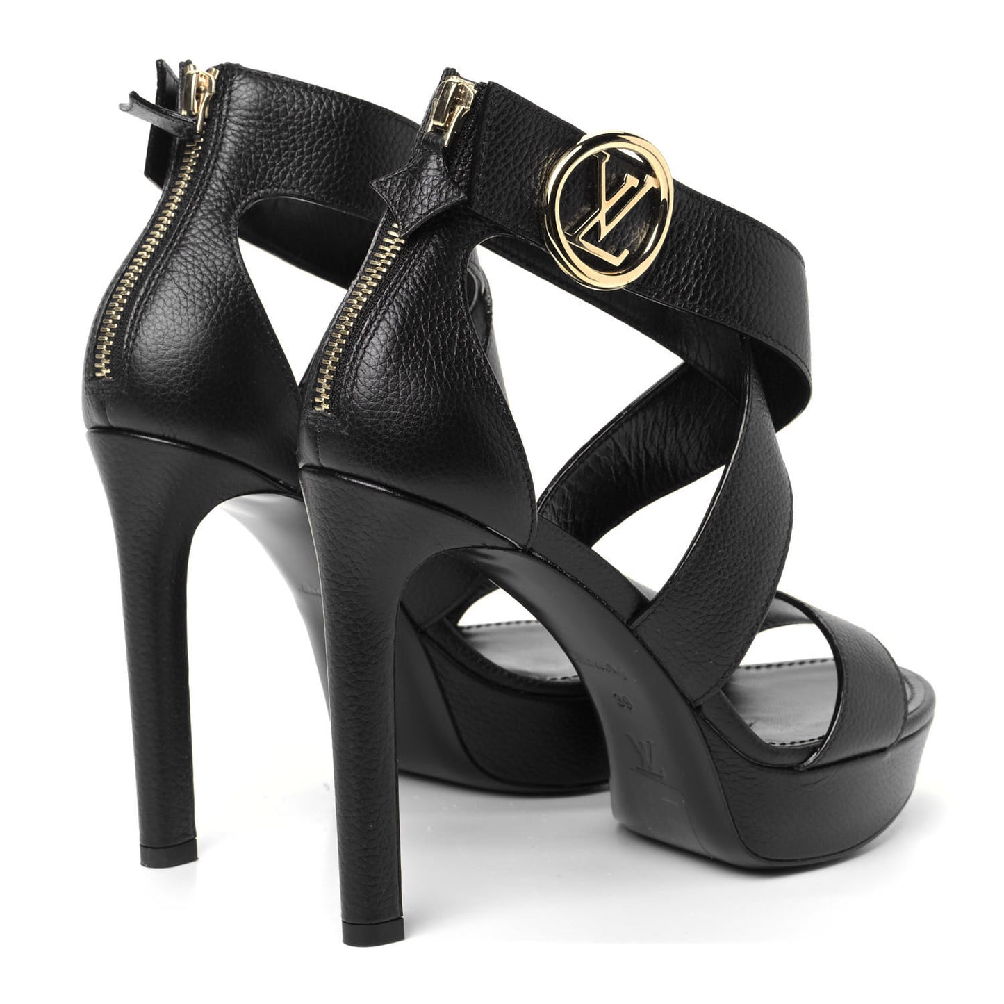Grained Calfskin Horizon Platform Sandals 39 Black
