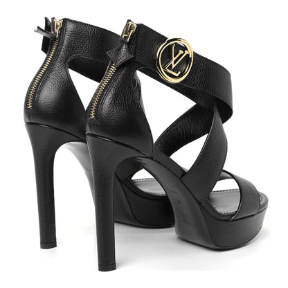 Louis Vuitton Grained Calfskin Horizon Platform Sandals 39 Black 3 of 9
