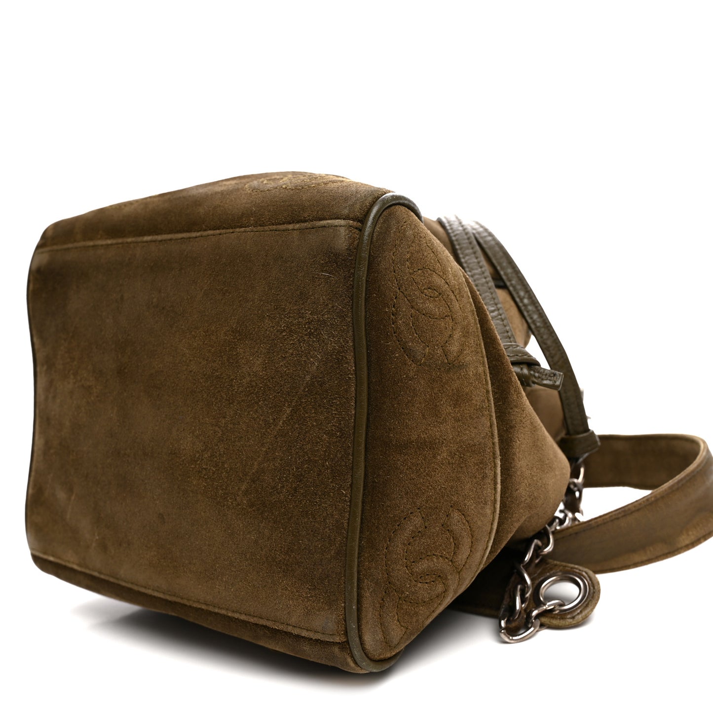 Suede Drawstring Bucket Bag Khaki