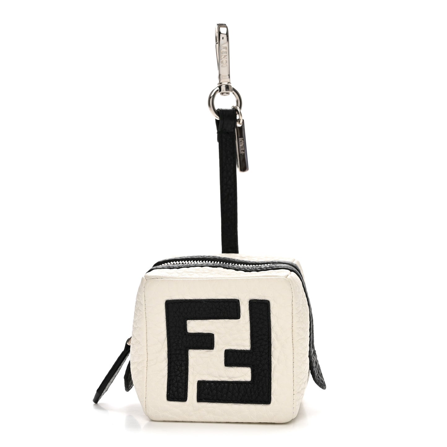 Grained Calfskin Dice Bag Charm Coin Case White Black