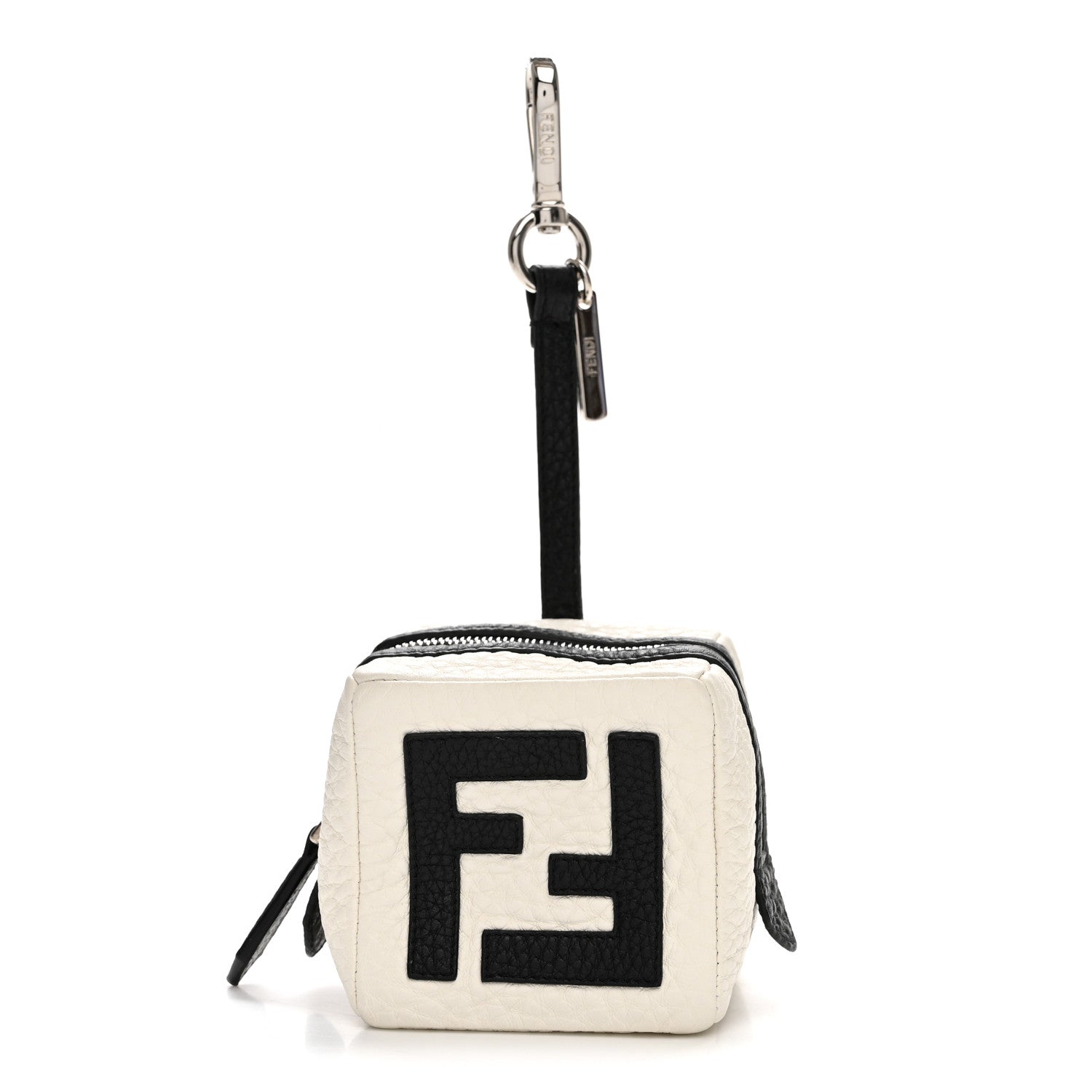 Fendi Grained Calfskin Dice Bag Charm Coin Case White Black 1 of 4