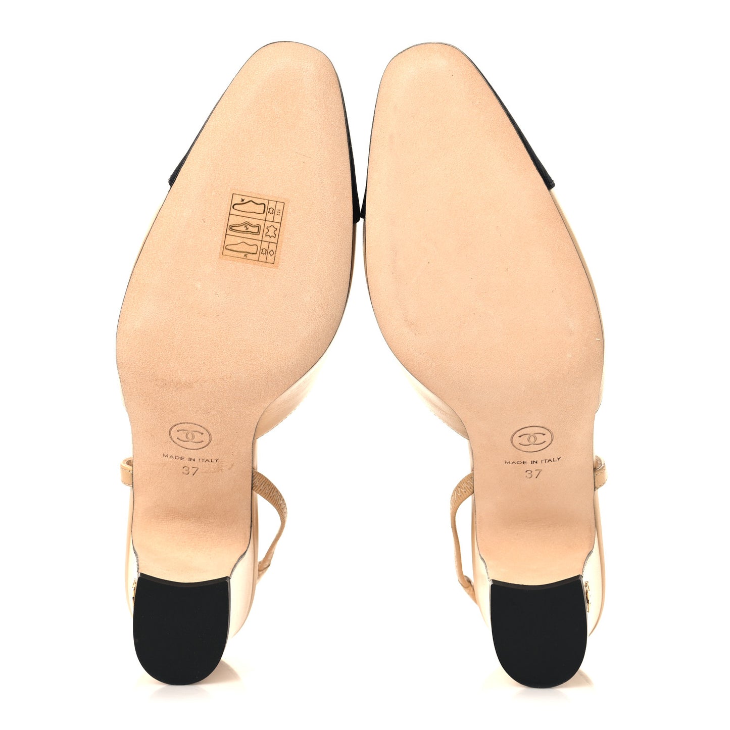 Goatskin Grosgrain Cap Toe CC Slingback Pumps 37 Beige Black