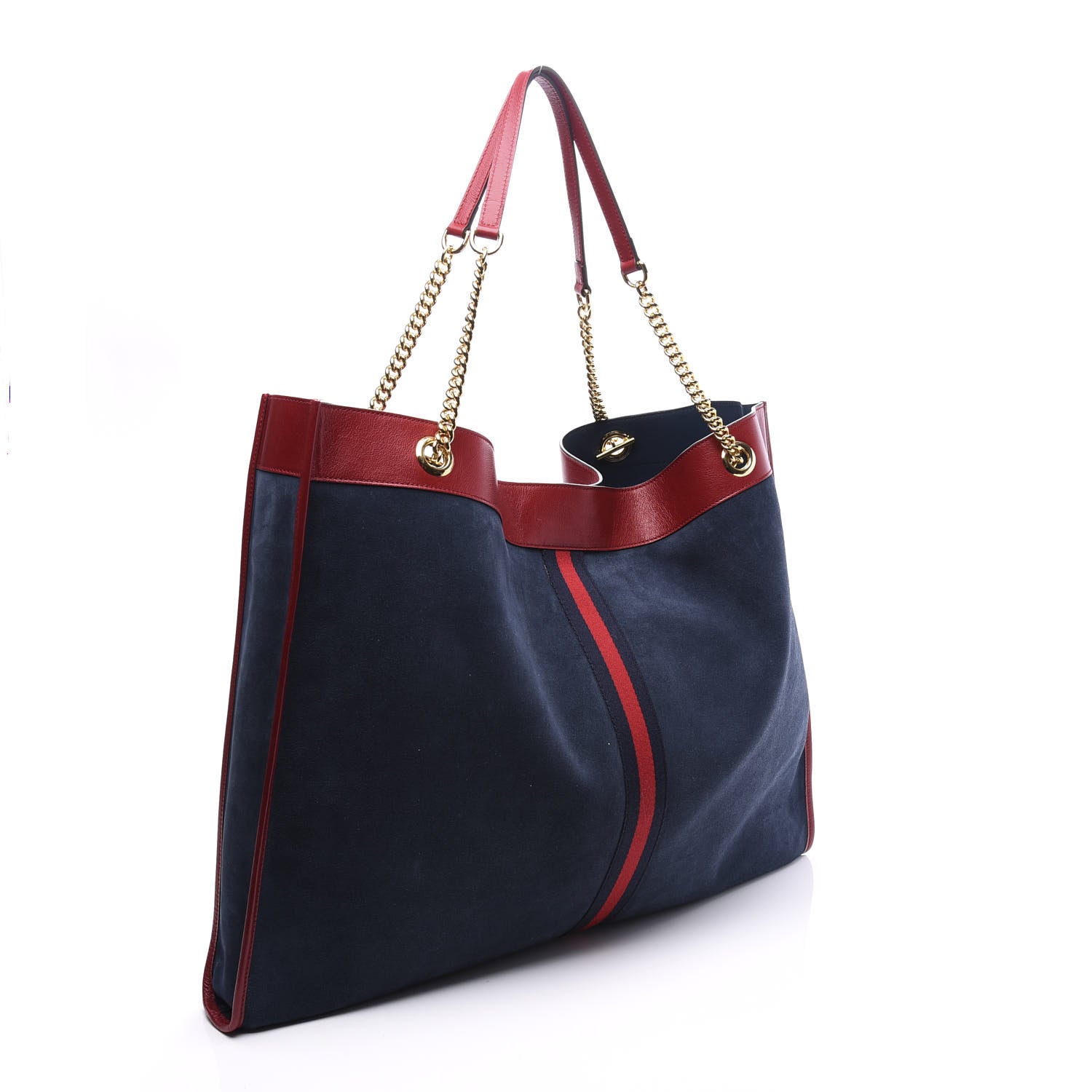 Gucci Suede Calfskin Maxi Rajah Chain Tote New Blue Romantic Cherry 3 of 12