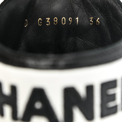 Chanel Aged Calfskin Lace Up Cap Toe Sneakers 36 Black White 8 of 9