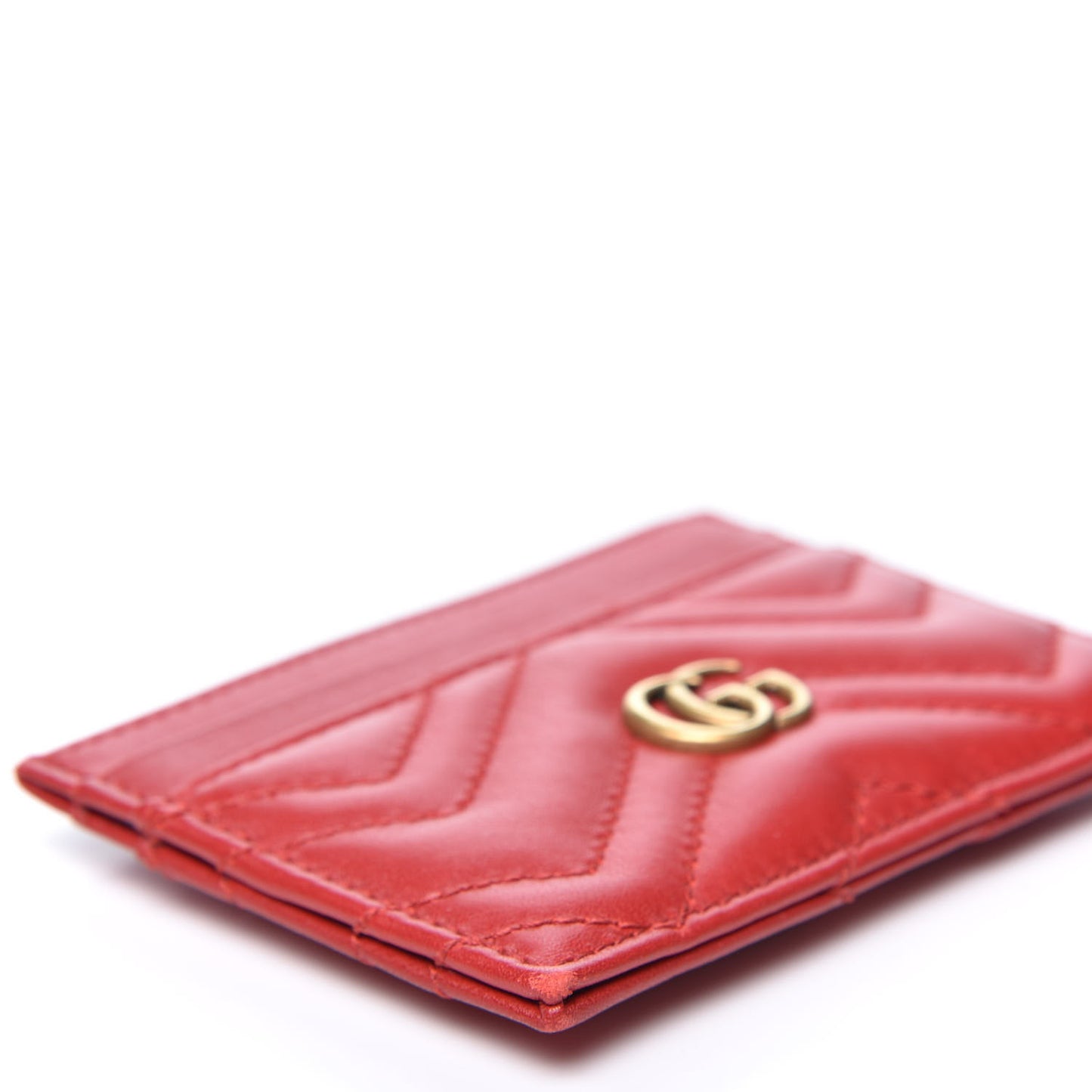 Calfskin Matelasse GG Marmont Card Holder Hibiscus Red