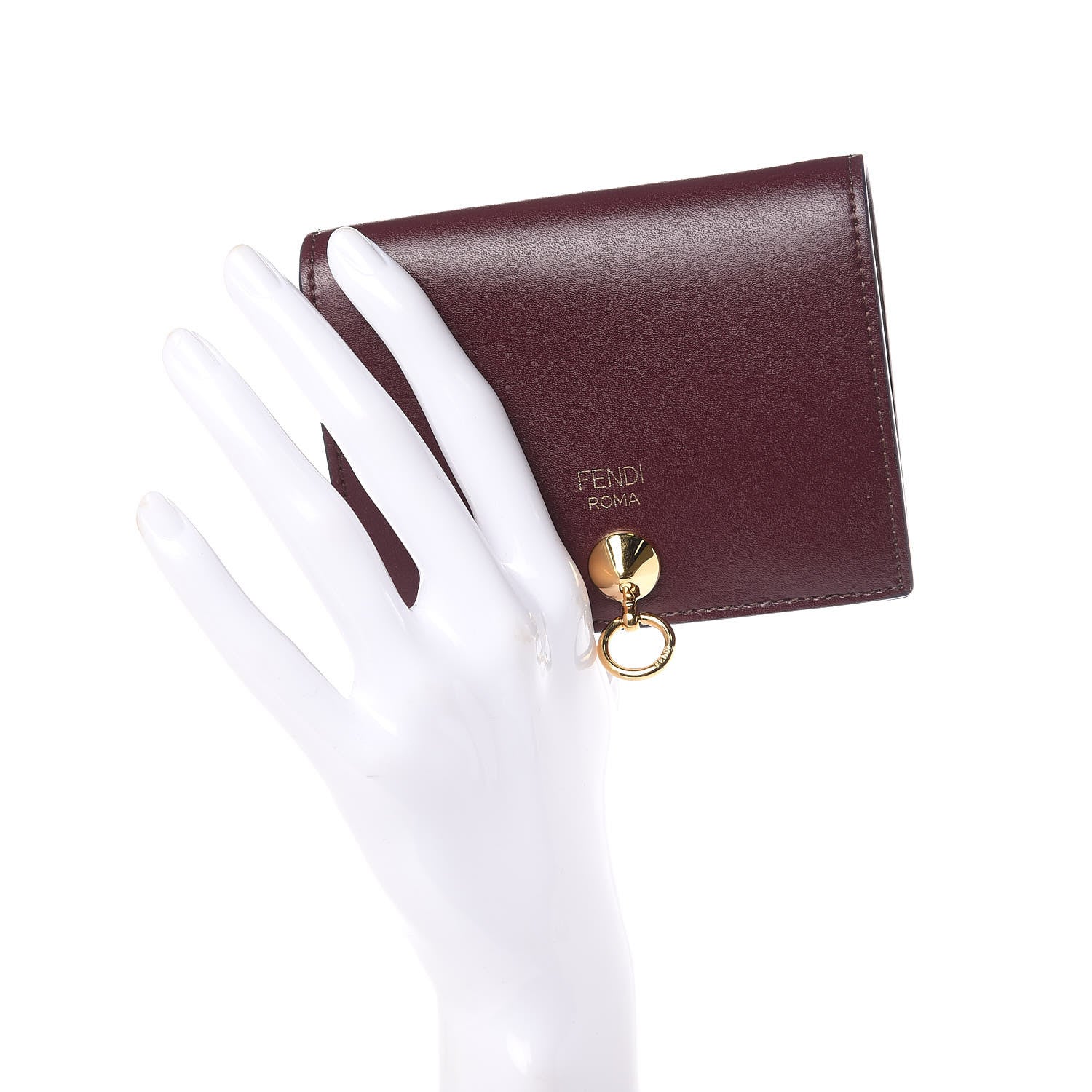 Fendi Vitello Liberty Vitello Century Bi-Color By The Way Compact Bi-Fold Wallet Bordeaux Sand 2 of 8