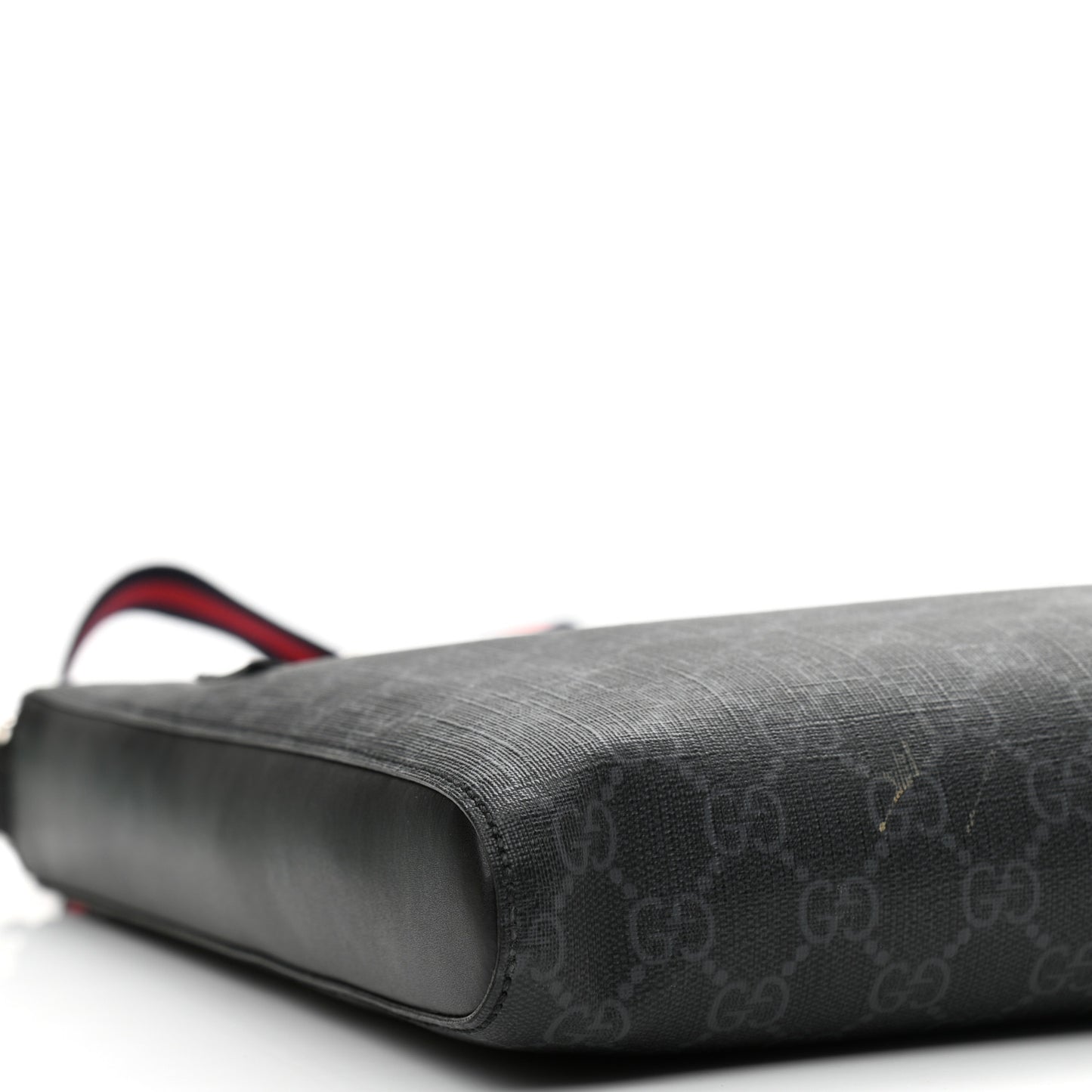 GG Supreme Monogram Appia Calfskin Web Flat Messenger Bag Black Grey