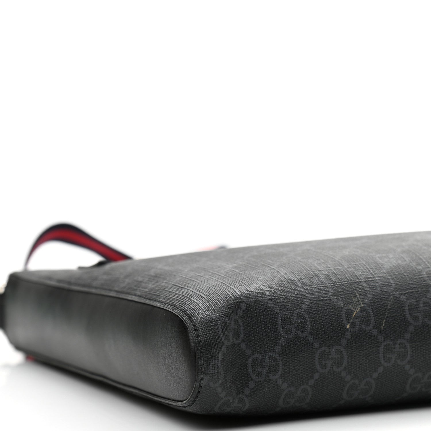 Gucci GG Supreme Monogram Appia Calfskin Web Flat Messenger Bag Black Grey 9 of 11