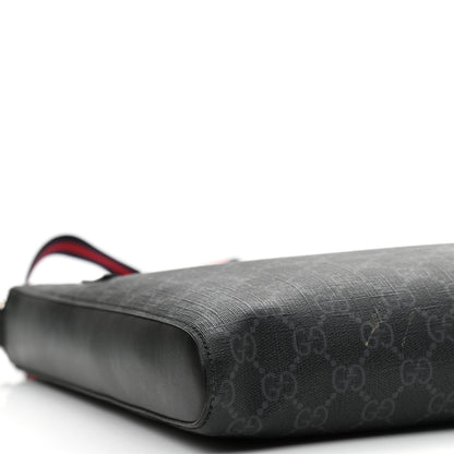 Gucci GG Supreme Monogram Appia Calfskin Web Flat Messenger Bag Black Grey 9 of 11