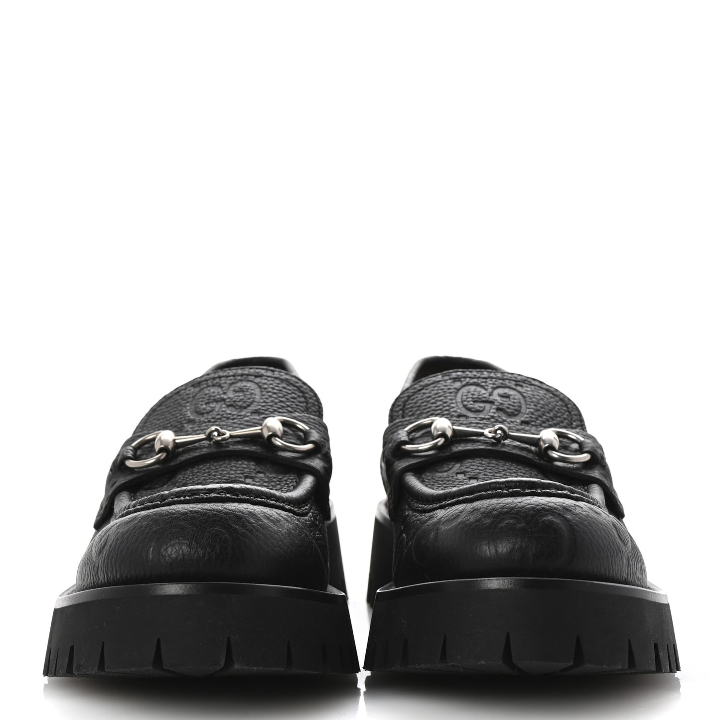 Piuma Calfskin Embossed Womens Platform Lug Sole Loafers 40 Black