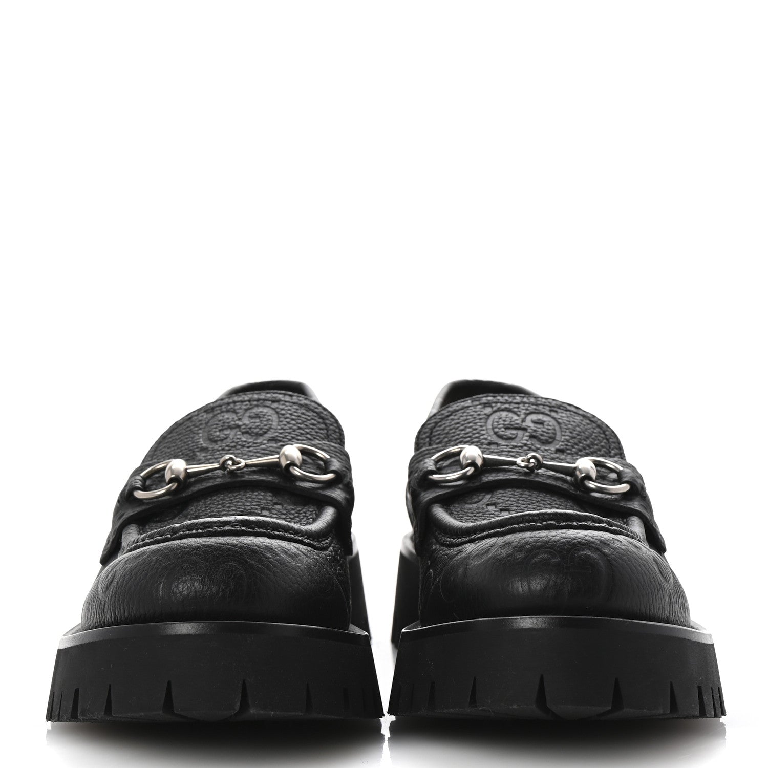 Gucci Piuma Calfskin Embossed Womens Platform Lug Sole Loafers 40 Black 3 of 10