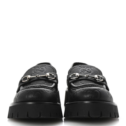 Gucci Piuma Calfskin Embossed Womens Platform Lug Sole Loafers 40 Black 3 of 10