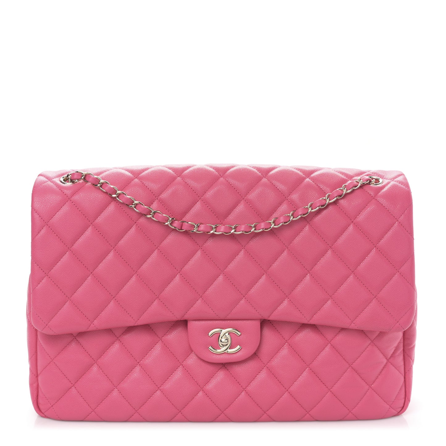 Caviar Quilted XXL Travel Flap Bag Dark Pink