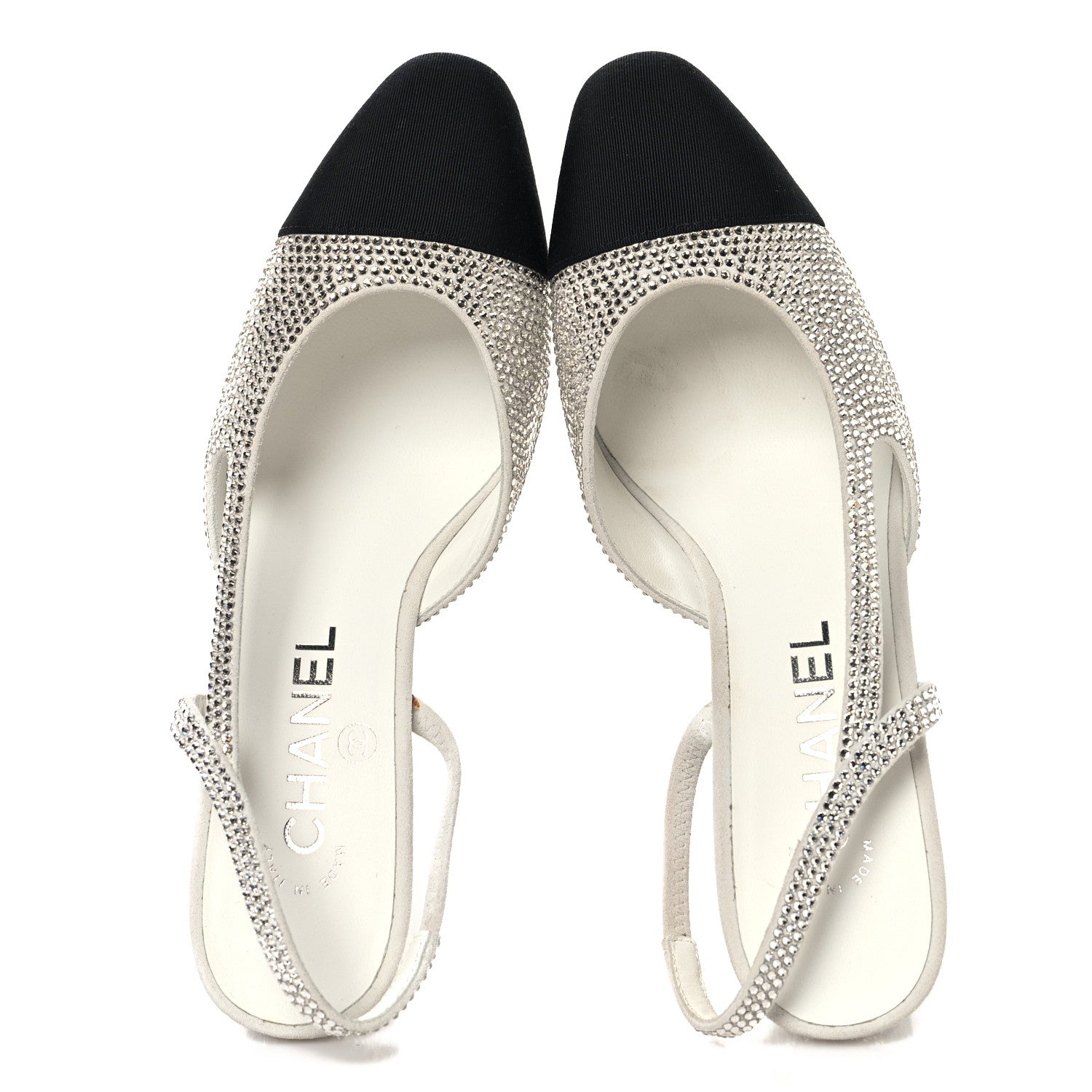 Chanel Strass Grosgrain Cap Toe CC Slingback Pumps 36 Silver Black 2 of 9