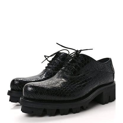 Prada Crocodile Lace Up 50mm Loafers 39 Black 3 of 8