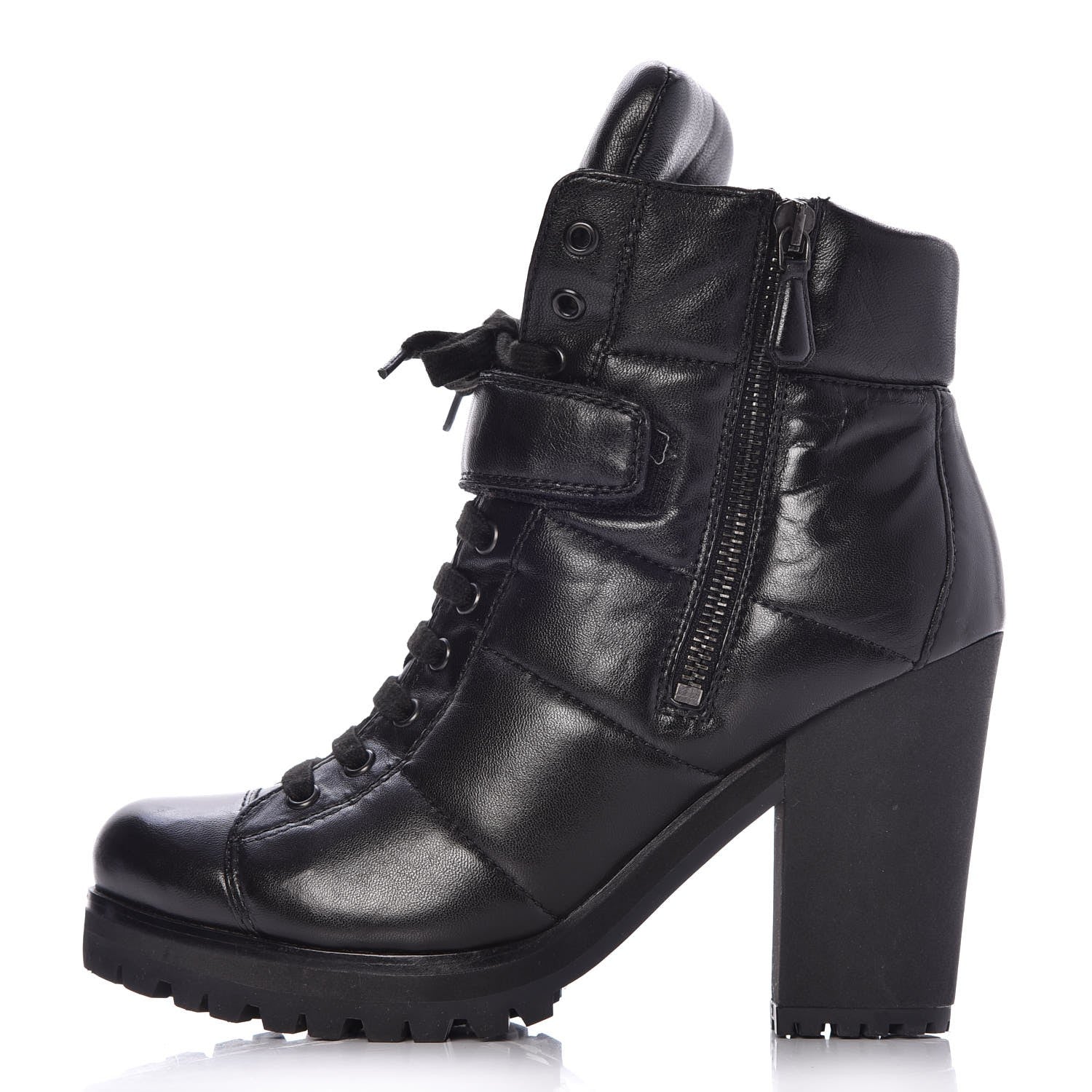 Prada Nappa Lace Up Ankle Boots 38 Black 1 of 13