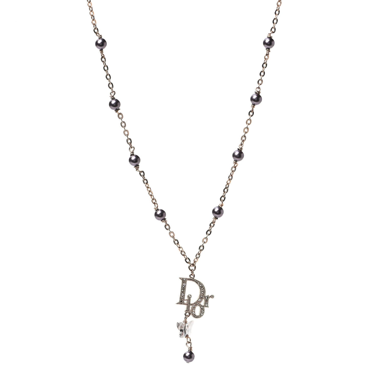 Christian Dior Swarovski Crystal Butterfly Drop Necklace Gold 1 of 4