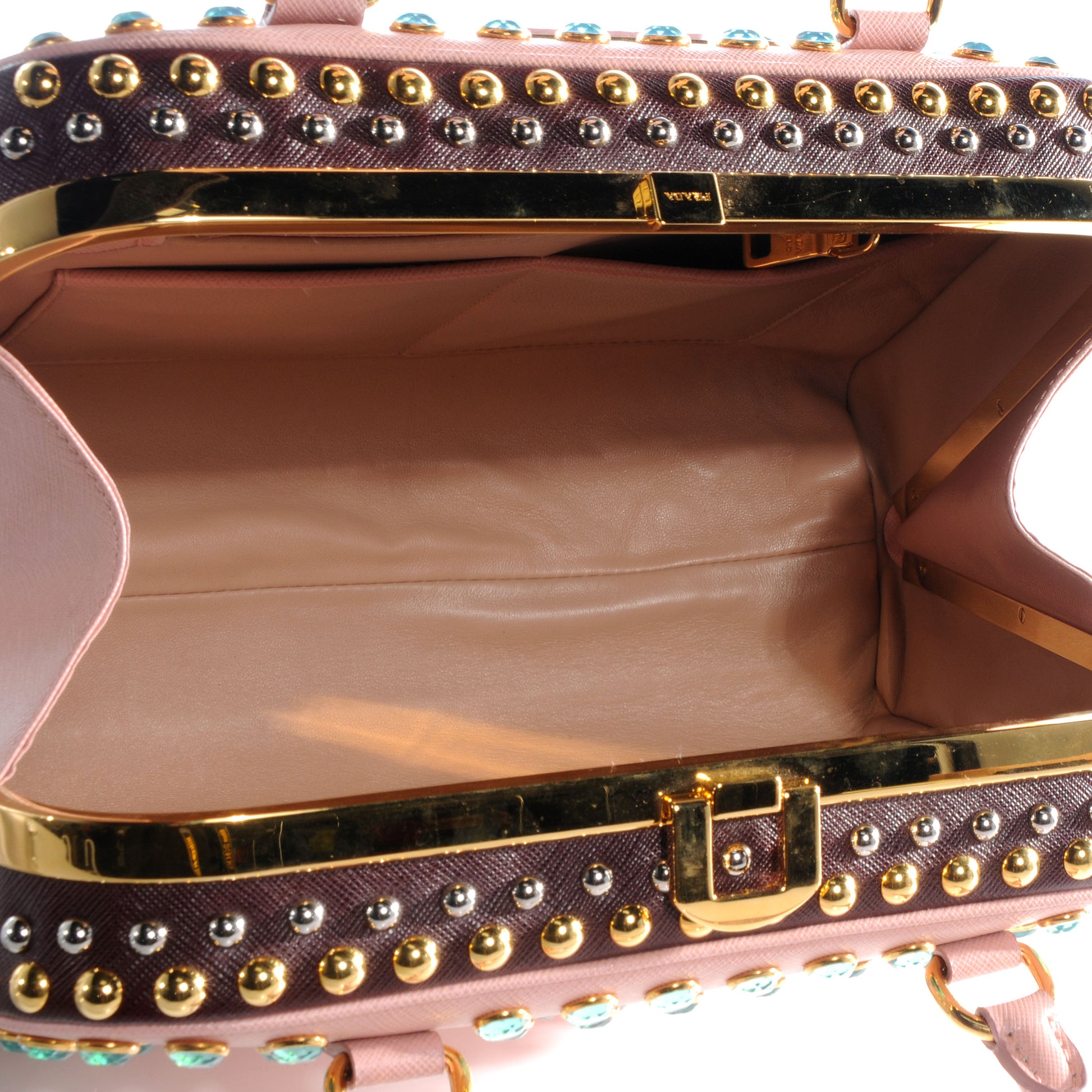 Prada Saffiano Crystal Pyramid Bag Cerniera Orchidea Granato 5 of 8