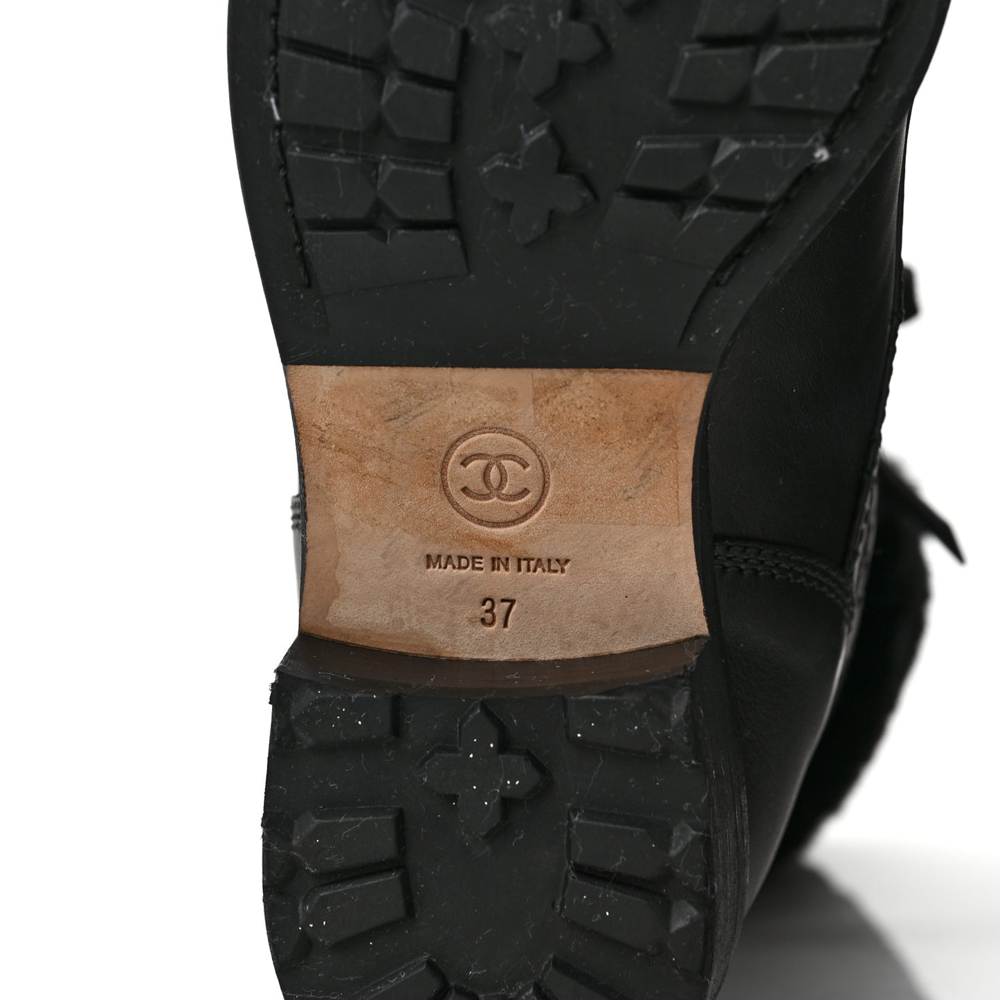 Calfskin Quilted CC Tall Lace Up Combat Boots 37 Black