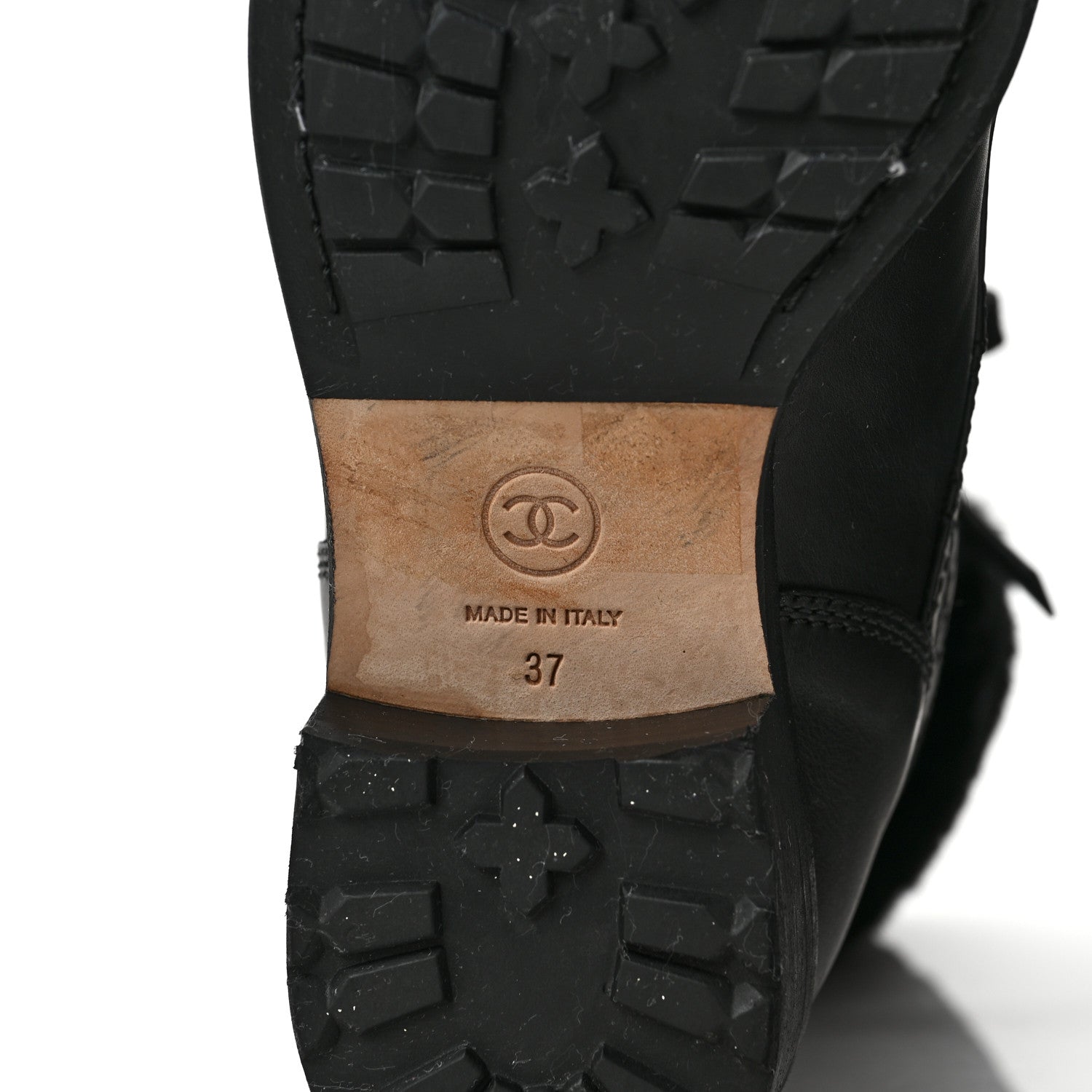 Chanel Calfskin Quilted CC Tall Lace Up Combat Boots 37 Black 6 of 6