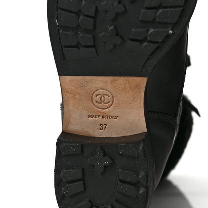 Chanel Calfskin Quilted CC Tall Lace Up Combat Boots 37 Black 6 of 6