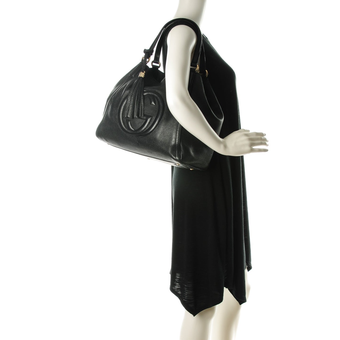 Pebbled Calfskin Medium Soho Shoulder Bag Black