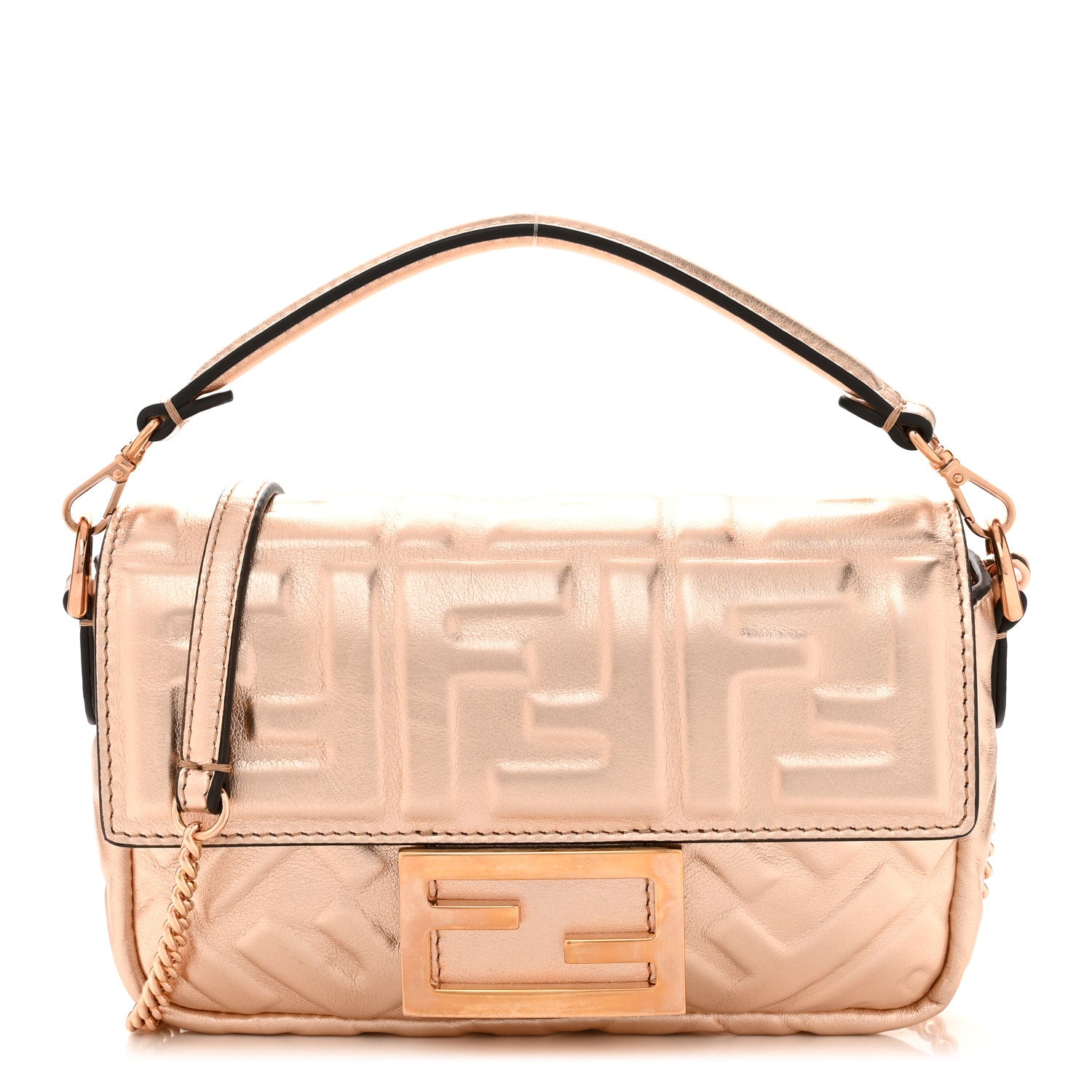 Fendi Vitello Laminato FF 1974 Embossed Mini Baguette Rame 1 of 11