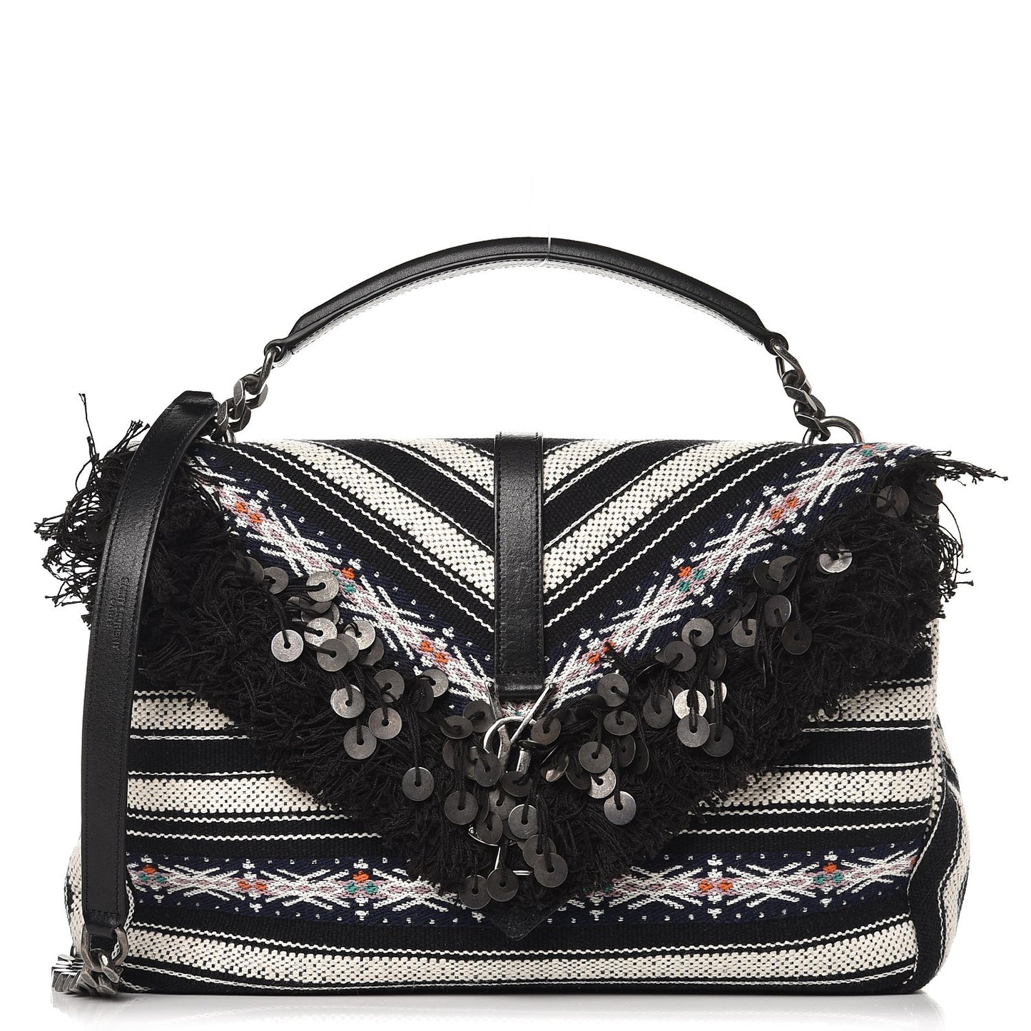 Berber Chevron Tassel Monogram Large College Bag Black