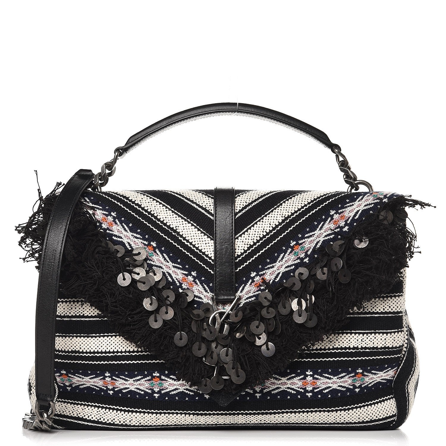 Saint Laurent Berber Chevron Tassel Monogram Large College Bag Black 1 of 10