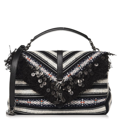 Saint Laurent Berber Chevron Tassel Monogram Large College Bag Black 1 of 10